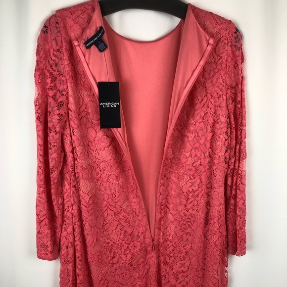 American Living Coral Pink Knee Length Lace Dress - Size 14 - Picture 11 of 14
